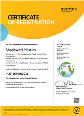 Shashwati Plastics - IATF 16949: 2016 certificate